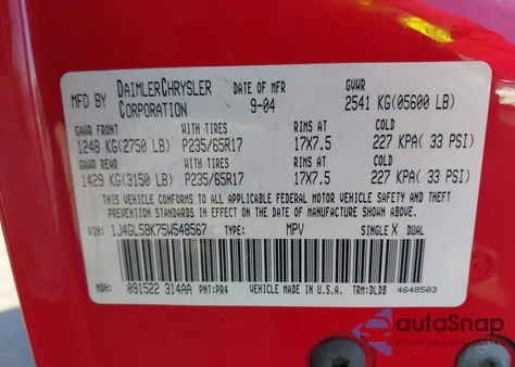 2005 Jeep Liberty Limited Edition from USA, damaged, VIN 1J4GL58K75W548567